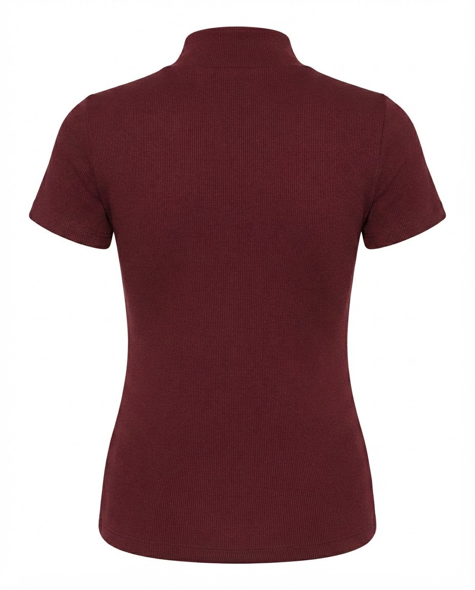 Blusa gola alta manga três por quatro inverno malha ribana - Cereja