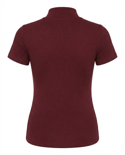 Blusa gola alta manga três por quatro inverno malha ribana - Cereja