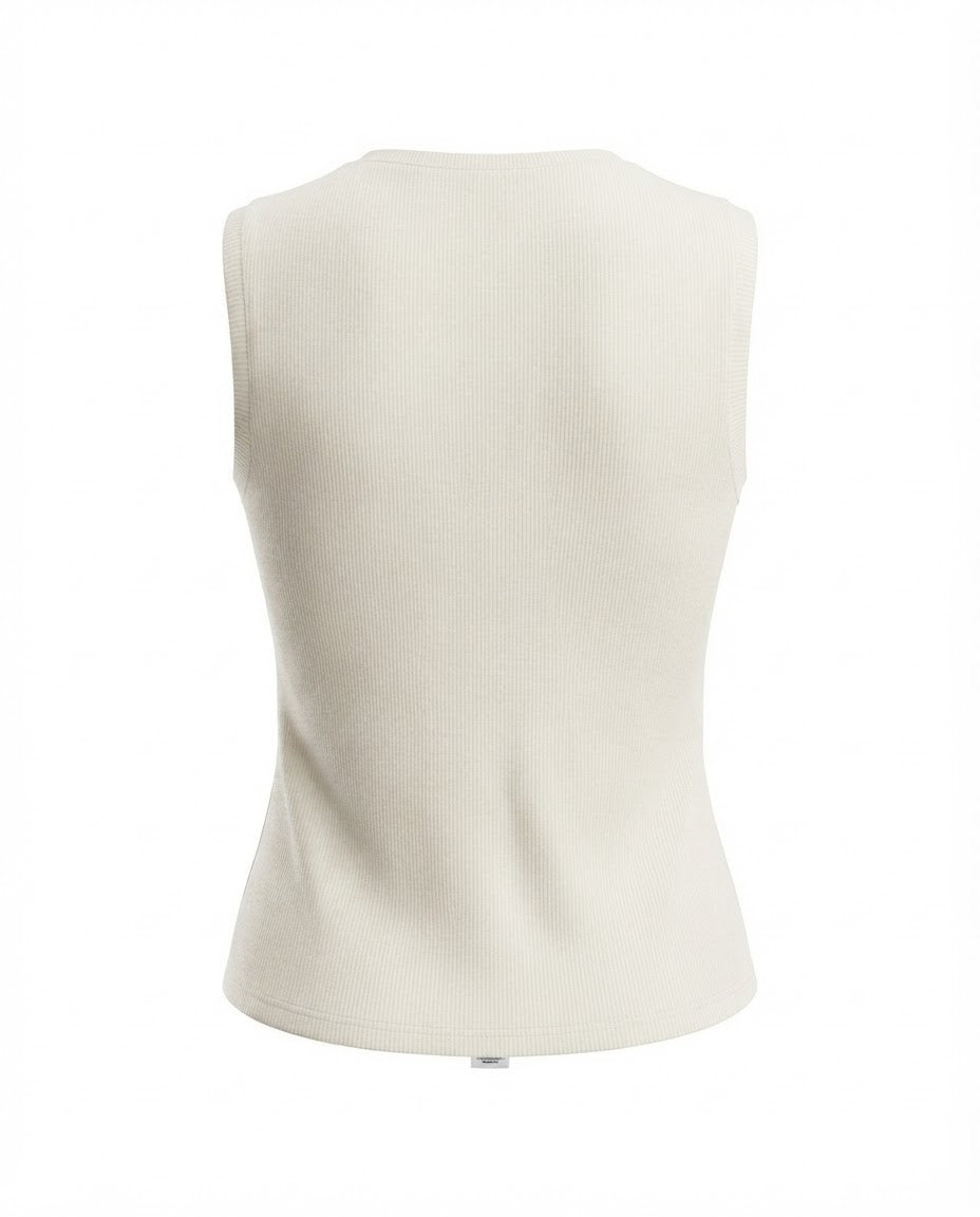 Blusa Regata gola alta de 2 botões malha ribana - Branco