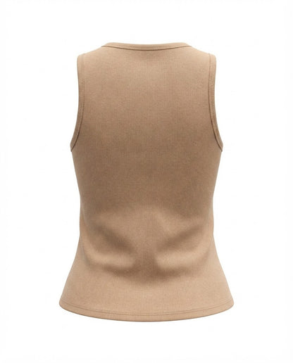 Blusa regata viés alto padrão malha algodão - Bege