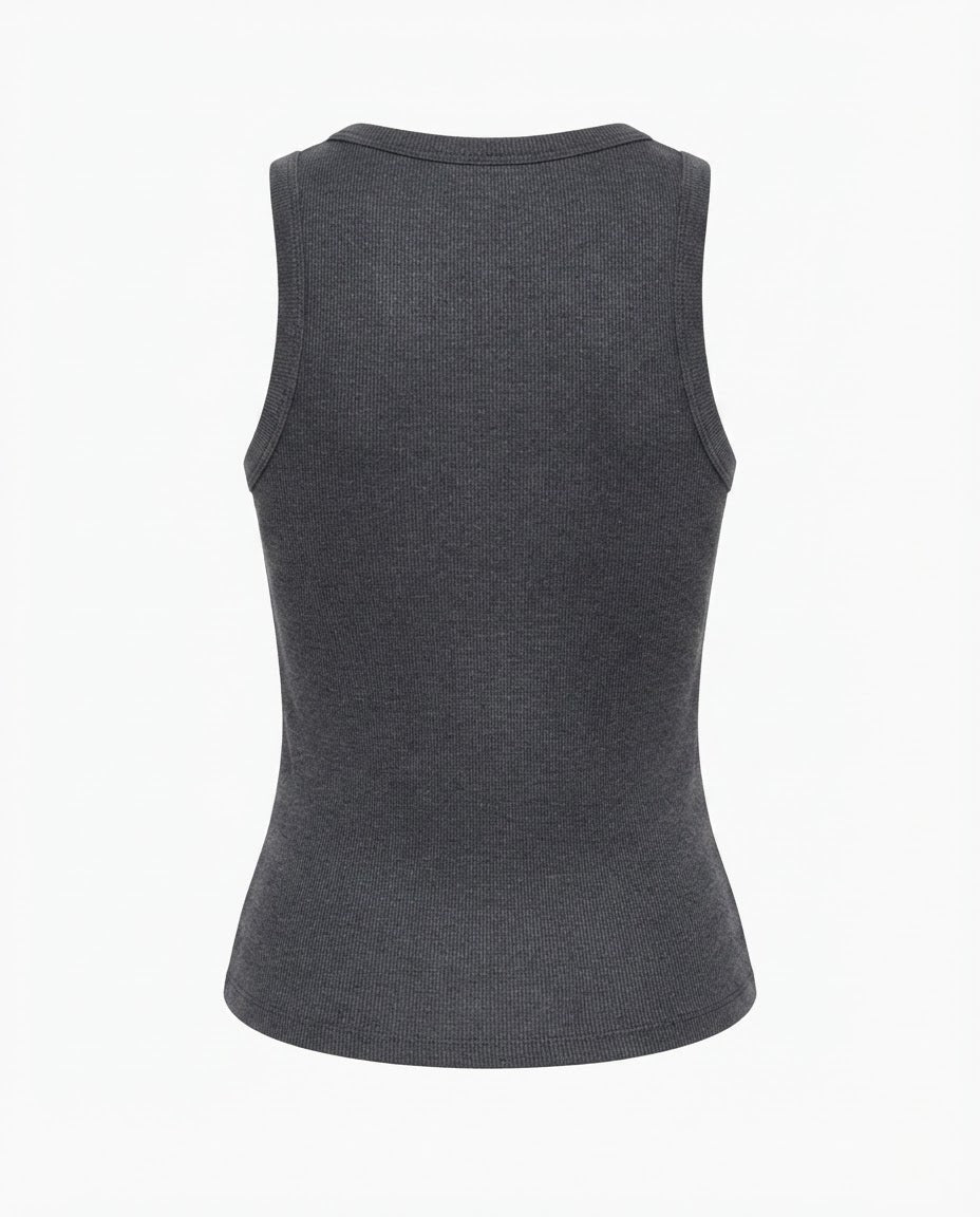 Blusa regata viés alto padrão malha algodão - Chumbo