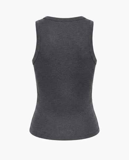 Blusa regata viés alto padrão malha algodão - Chumbo