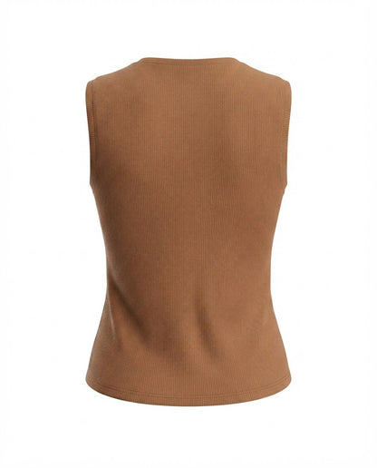 Blusa Regata gola alta de 2 botões malha ribana - Chocolate