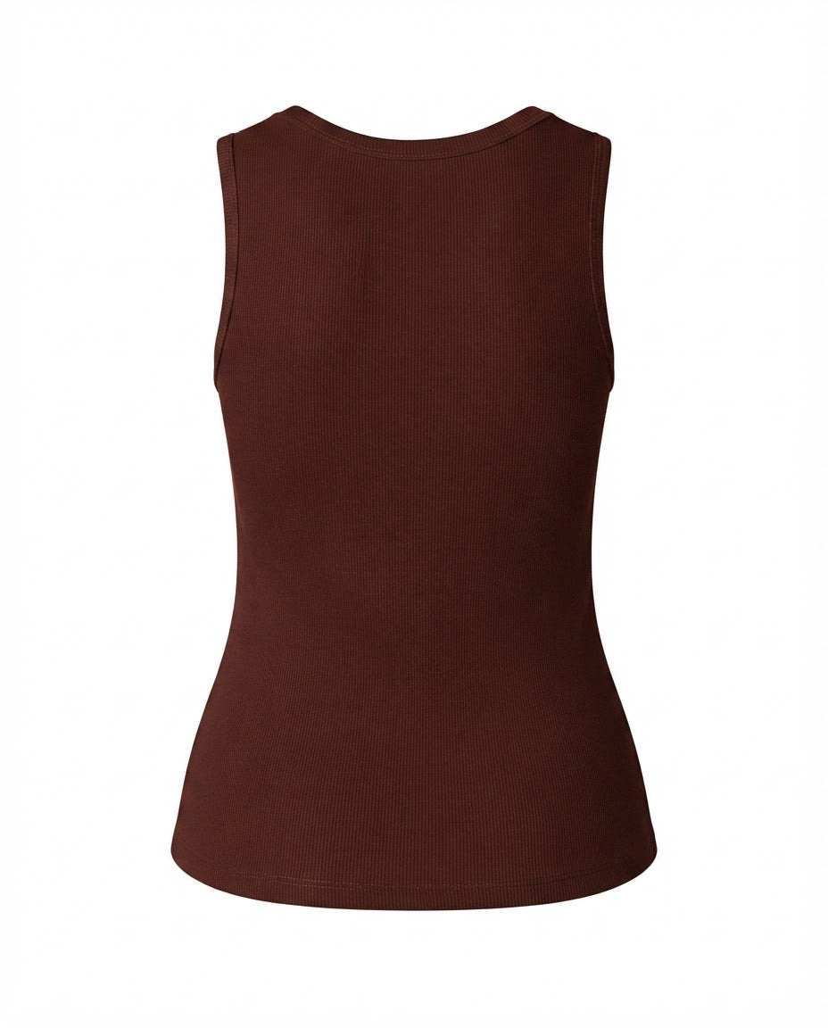 Blusa regata viés alto padrão malha algodão - Marrom