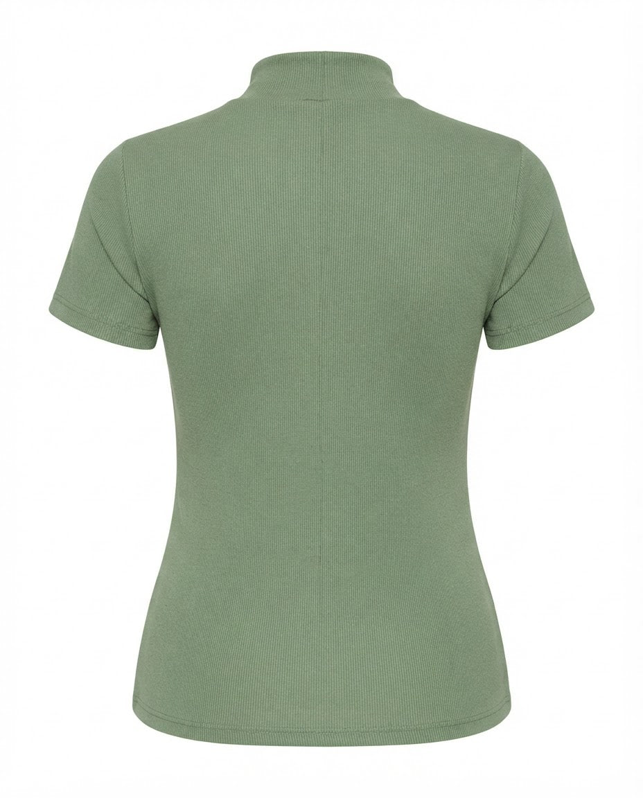 Blusa gola alta manga três por quatro inverno malha ribana - Verde Menta