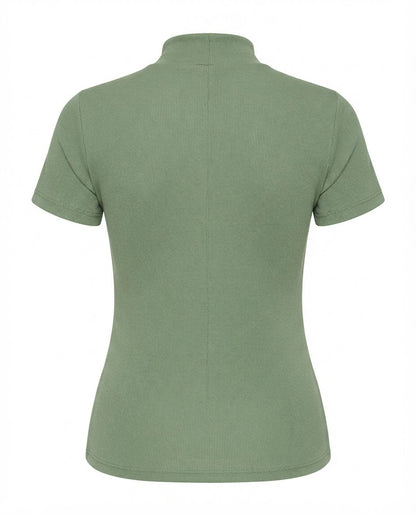 Blusa gola alta manga três por quatro inverno malha ribana - Verde Menta