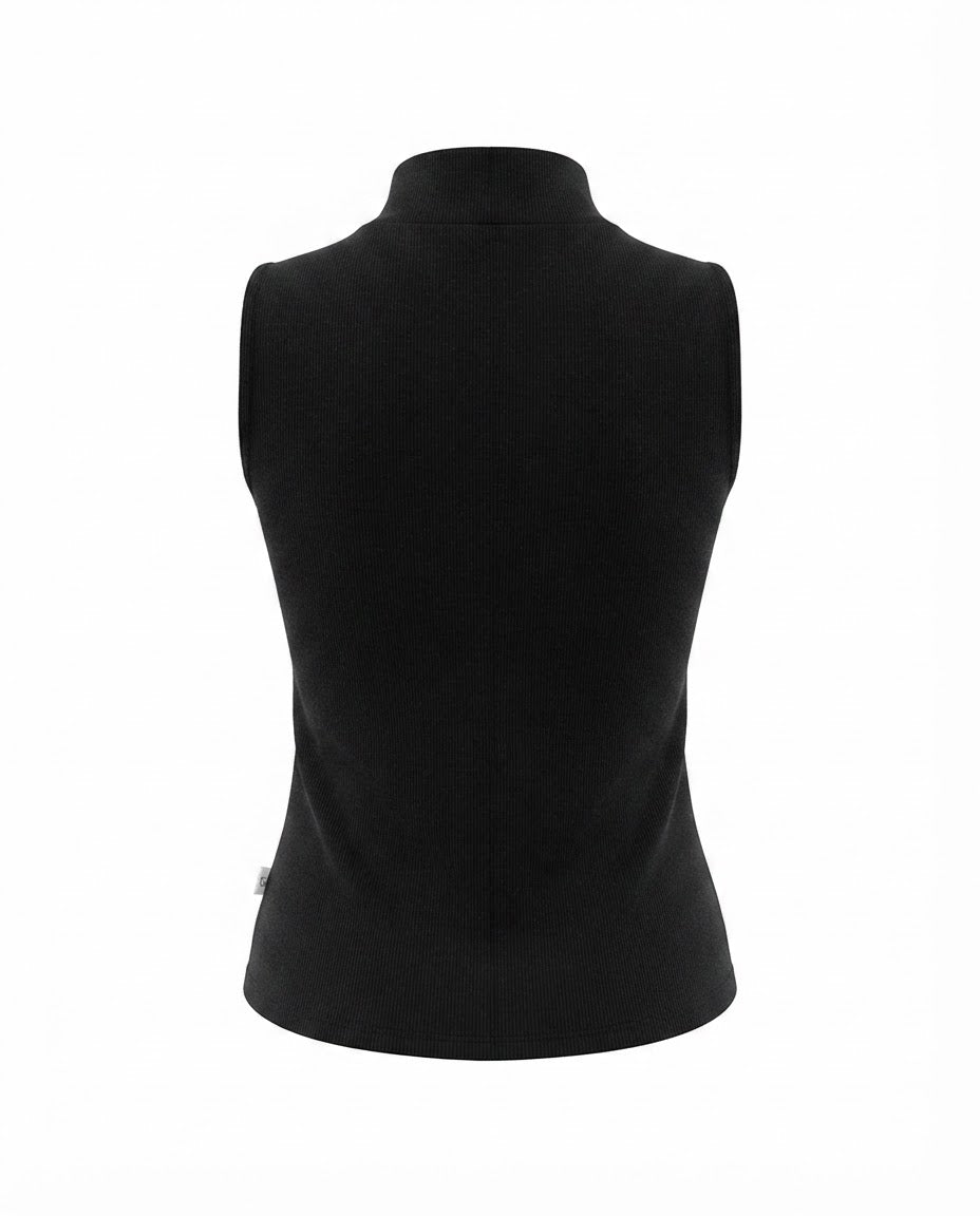 Blusa Regata gola alta de 2 botões malha ribana - Preto