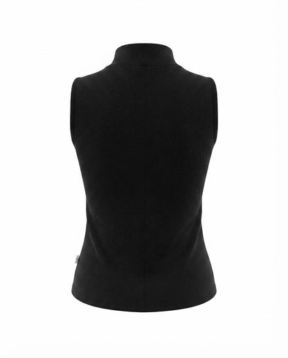 Blusa Regata gola alta de 2 botões malha ribana - Preto