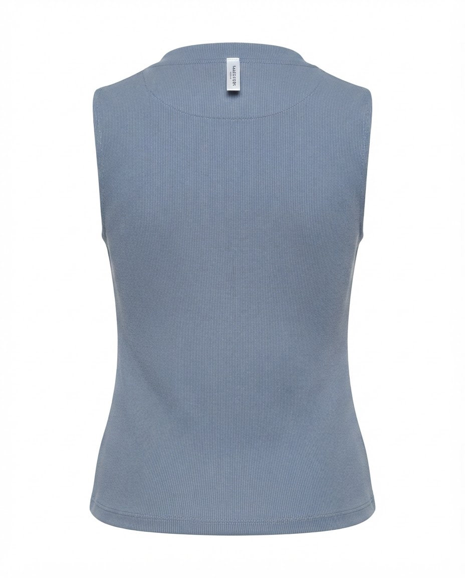 Blusa Regata gola alta de 2 botões malha ribana - Chumbo