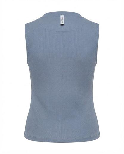 Blusa Regata gola alta de 2 botões malha ribana - Chumbo