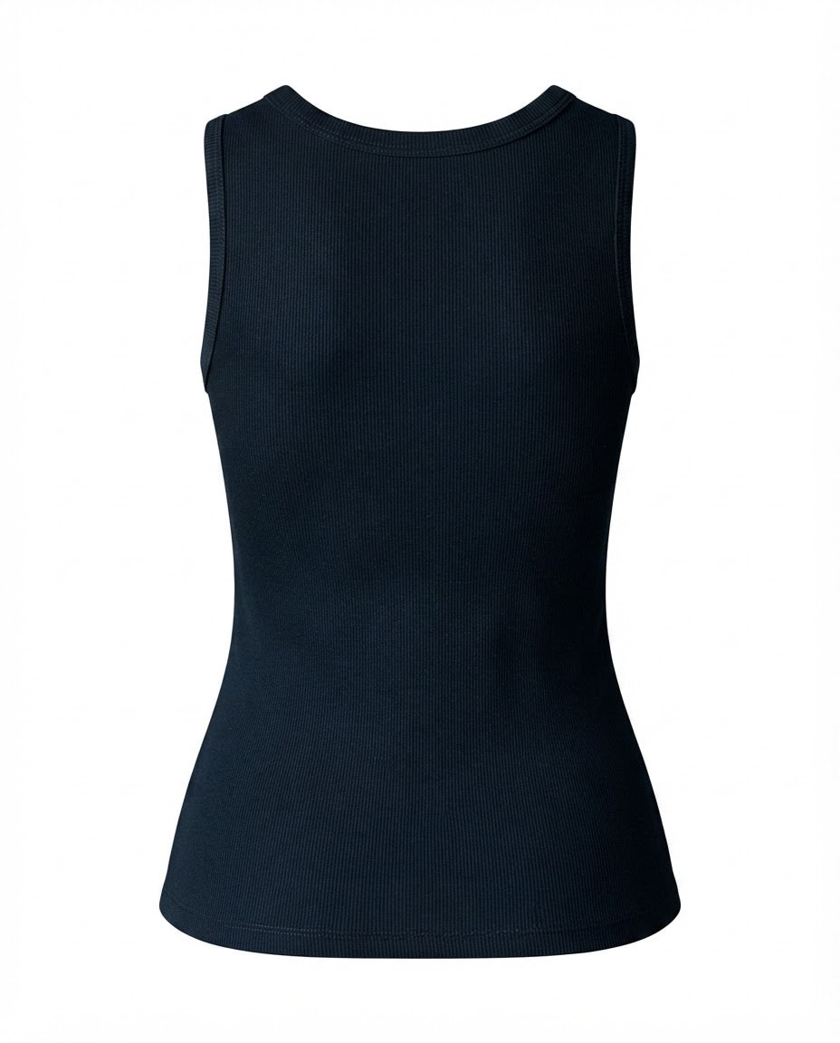 Blusa regata viés alto padrão malha algodão - Preto