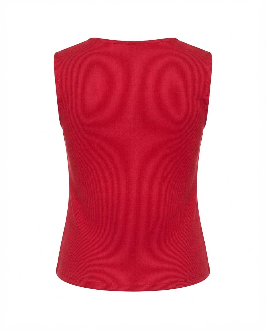 Blusa Regata gola alta de 2 botões malha ribana - Vermelha