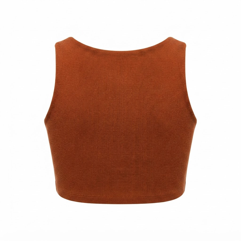 Cropped feminino duplo forro frente e verso malha ribana poliéster - Chocolate