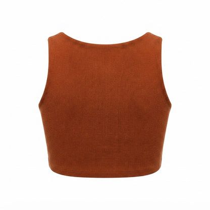 Cropped feminino duplo forro frente e verso malha ribana poliéster - Chocolate