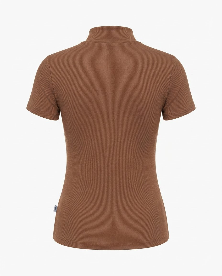Blusa gola alta manga três por quatro inverno malha ribana - Chocolate