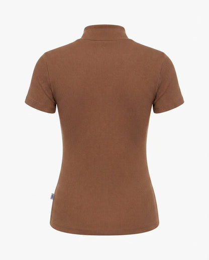 Blusa gola alta manga três por quatro inverno malha ribana - Chocolate