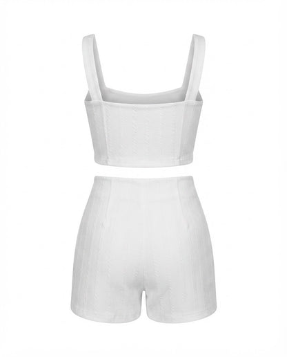 Conjunto Feminino Cropped e Short Cintura Média Malha Ribana - Branco