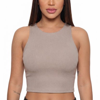 Cropped feminino duplo forro frente e verso malha ribana poliéster - Cinza