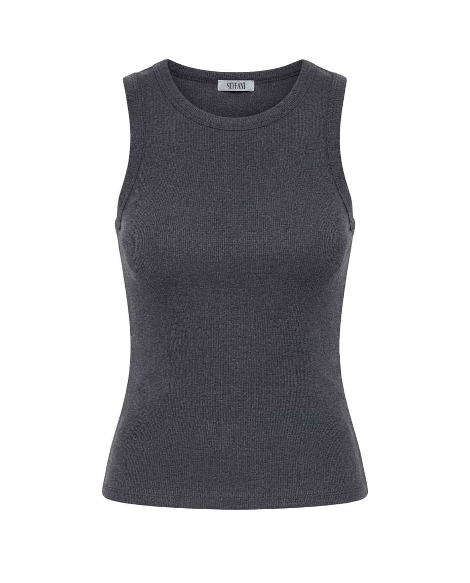 Blusa regata viés alto padrão malha algodão - Chumbo