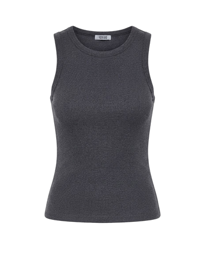 Blusa regata viés alto padrão malha algodão - Chumbo