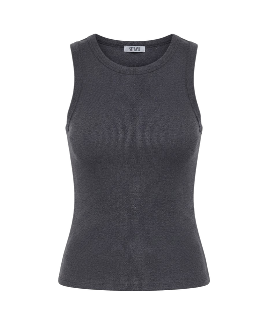 Blusa regata viés alto padrão malha algodão - Chumbo