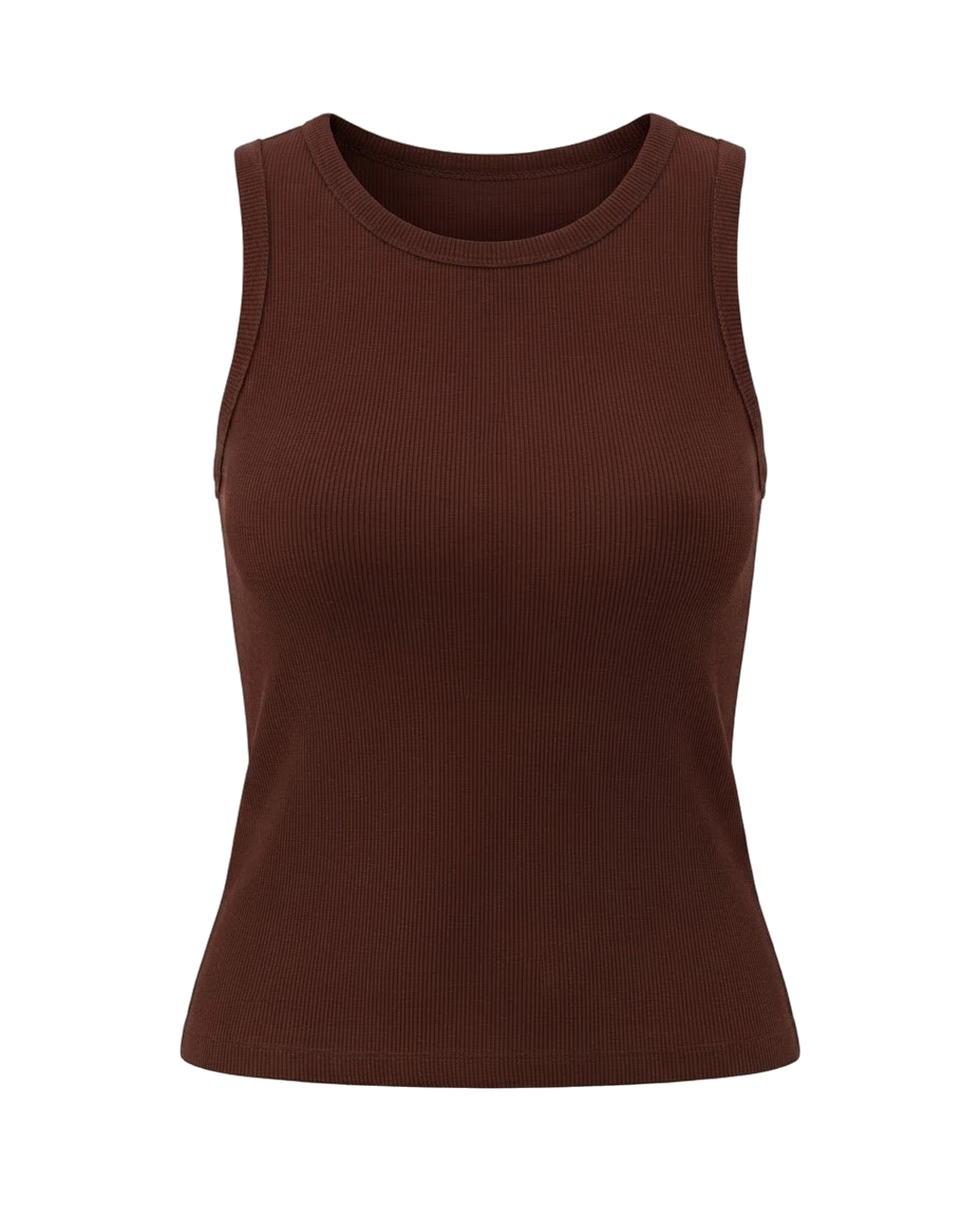 Blusa regata viés alto padrão malha algodão - Marrom