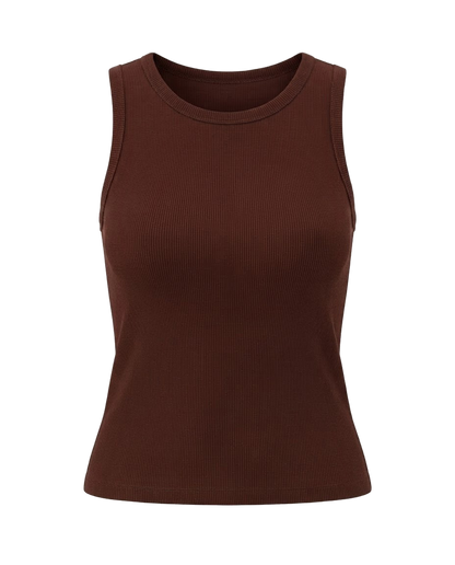 Blusa regata viés alto padrão malha algodão - Marrom