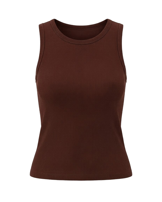 Blusa regata viés alto padrão malha algodão - Marrom