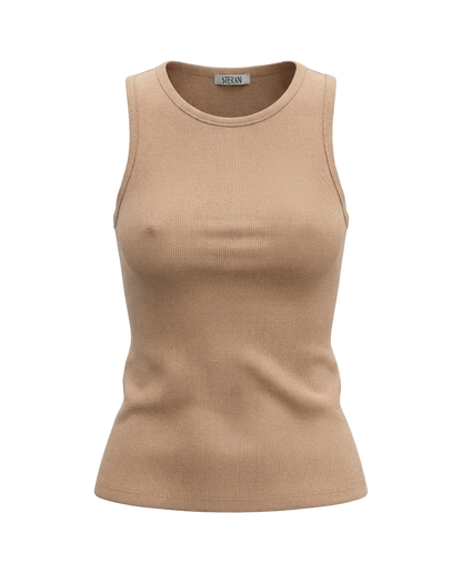 Blusa regata viés alto padrão malha algodão - Bege